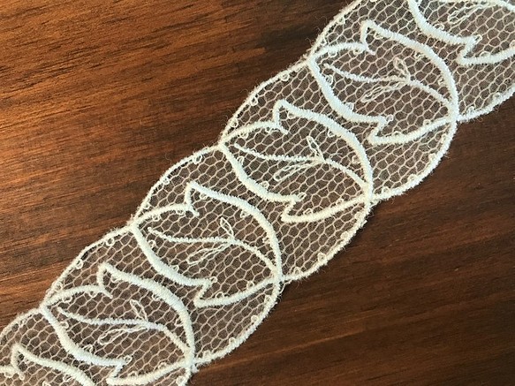 2m オーガンジーチュールレース リーフ柄 日本製 lace-No,070 1枚目の画像