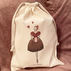 バレンタインバレリーナ　コットン巾着　バレエ 1枚目の画像