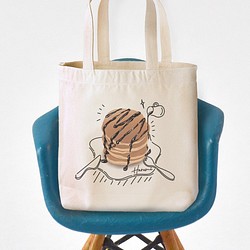 カフェ BAG　パンケーキ　縦長トートバッグ　キャンバスバッグ　スイーツ　チョコシロップ　帆布 1枚目の画像