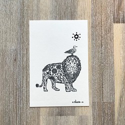 10枚セット線画イラスト ポストカード＿ライオンと鳥 1枚目の画像