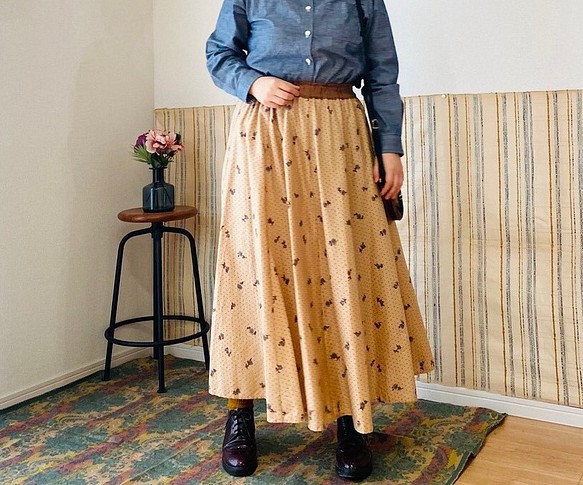マキシスカート　小花柄　フレアスカート　vintage