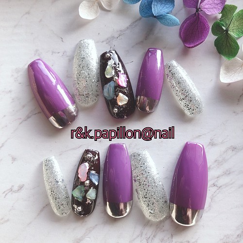 ネイルチップ パープル系デザインジェルネイル シェル ミラー ネイルチップ ネイルシール R K Papillon Nail 通販 Creema クリーマ ハンドメイド 手作り クラフト作品の販売サイト