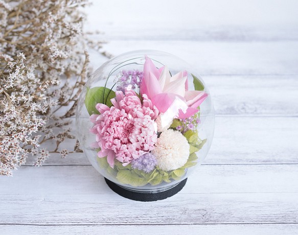 大切な方に贈る仏花～輪菊と蓮・ピンクパルフェ～＊プリザーブドフラワー 1枚目の画像