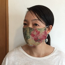 送料無料☆リネンとダブルガーゼの立体マスク 花柄 1枚目の画像
