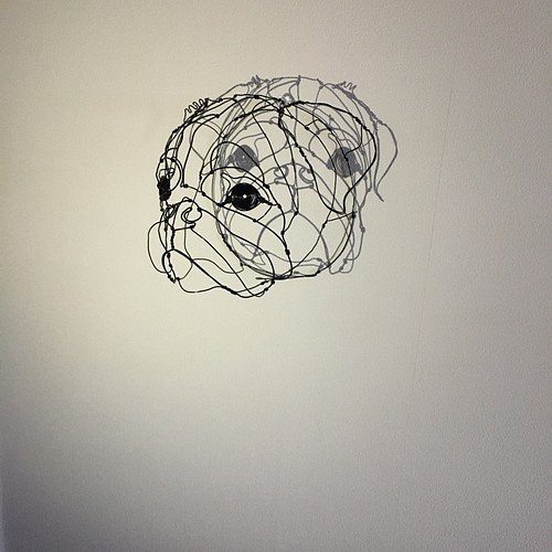アート/写真 「犬をなでる四角ロボット」壁掛けワイヤーアート 立てかけワイヤーアート クラフト