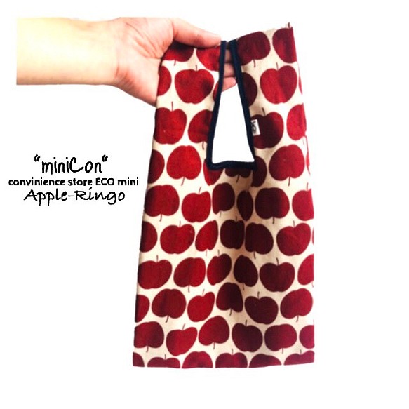 【最終】ちょこっとお出かけ♪レジ袋型"miniCon"　コンビニ用エコバッグ 【Apple-Ringo】Red 1枚目の画像