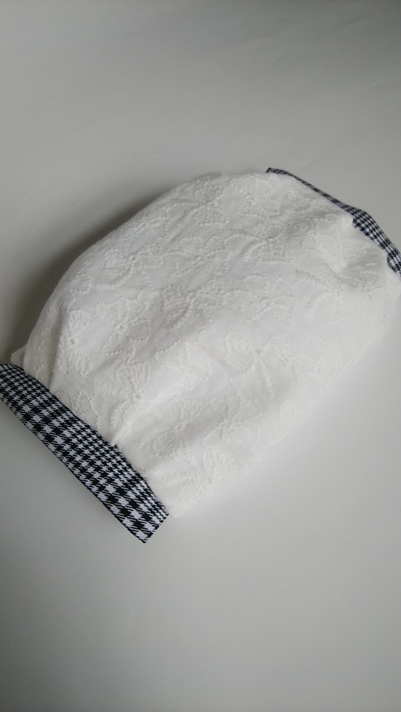 ふっくらマスク　　リボン刺繍×グレンチェック　ダブルガーゼ　プリーツ　フィルターポケット付き　ダブルガーゼ　 1枚目の画像