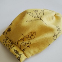 薄手⭐ふっくらマスク　植物　黄色×茶　プリーツ　フィルターポケット付き　ダブルガーゼ　 1枚目の画像
