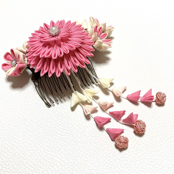 つまみ細工❤︎髪飾り　ピンク×ピンク 1枚目の画像