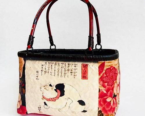 一閑張りバッグ 『華と猫』なか袋無し かごバッグ Momo太郎 通販 