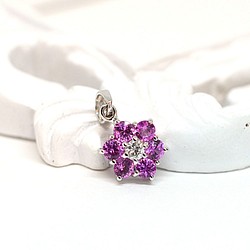 1点物K18WG ピンクサファイアとダイヤモンドのお花ペンダントトップ 1枚目の画像