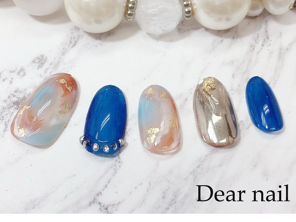 青 ミラーネイル タイダイ ネイルチップ ネイルシール Dear Nail 通販 Creema クリーマ ハンドメイド 手作り クラフト作品の販売サイト