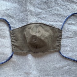 綿麻カーキ大人用マスク(フィルターポケット付) 1枚目の画像