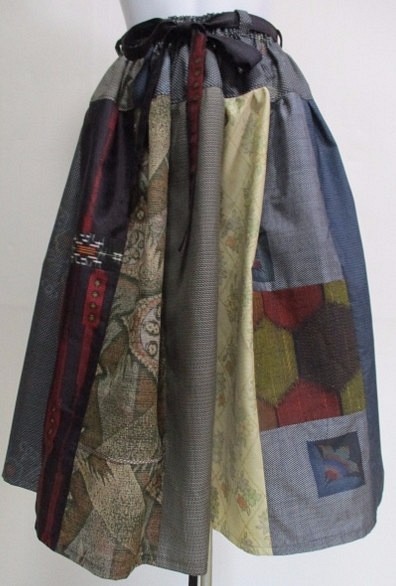 着物リメイク　大島と正絹の着物で作ったスカート  ２１１３ 1枚目の画像