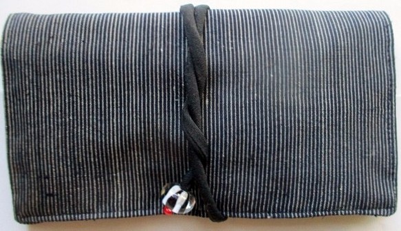 送料無料　めくら縞の着物で作った和風財布・ポーチ　２８６１ 1枚目の画像