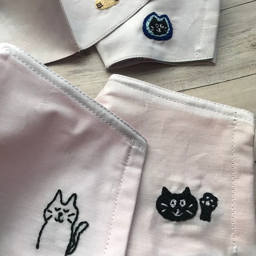 手刺繍 ねこワンポイント シンプル 立体マスク ノーズワイヤー入り その他ファッション Popoki 通販 Creema クリーマ ハンドメイド 手作り クラフト作品の販売サイト