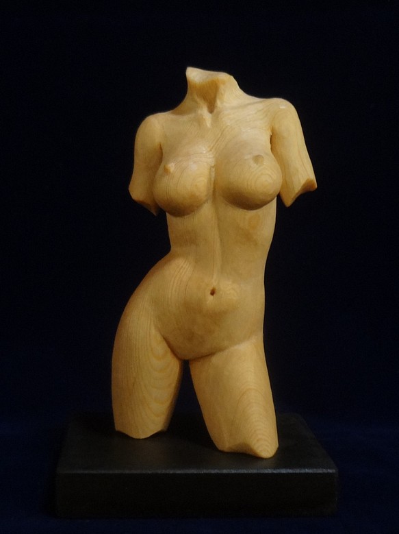 木彫刻 アート 『 ゆらぎ 』 芸術 トルソ ハンドメイド 松 手彫り 裸婦