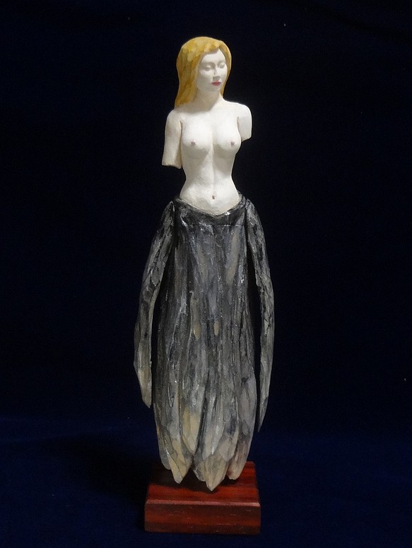 木彫刻 アート 『 星の巫女 』 芸術 裸婦 宇宙 トルソ 女性 恒星