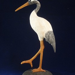売却済　木彫刻 アート 『 鶴 』  芸術  ハンドメイド 松 手彫り　鳥　動物 1枚目の画像