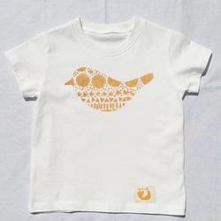夏本番!オーガニックコットンの型染めTシャツ(ベンガラ染め/90サイズ） 1枚目の画像