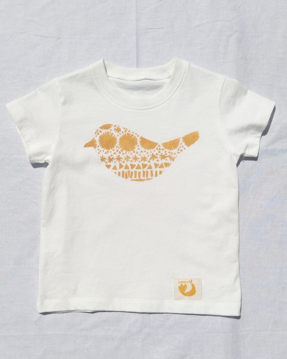 夏本番!オーガニックコットンの型染めTシャツ(ベンガラ染め/90サイズ） 1枚目の画像
