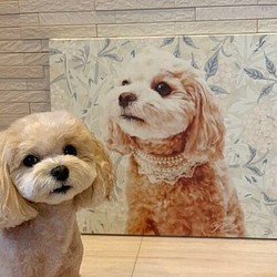 うちの子 花柄アート ポスター キャンバス │犬 猫 ペット 水彩画 似顔絵 1枚目の画像