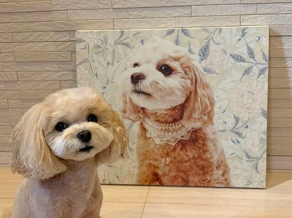 うちの子 花柄アート ポスター キャンバス │犬 猫 ペット 水彩画 似顔絵 1枚目の画像