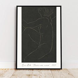 エリックギル Female nude, seated. / アートポスター 縦長 女性 イラスト 体 モノトーン 1枚目の画像