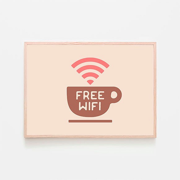 Free Wifi コーヒーカップ アートポスター 写真 ミニマル カフェ モダン フリーwi Fiサイン イラスト Little Kot 通販 Creema クリーマ ハンドメイド 手作り クラフト作品の販売サイト