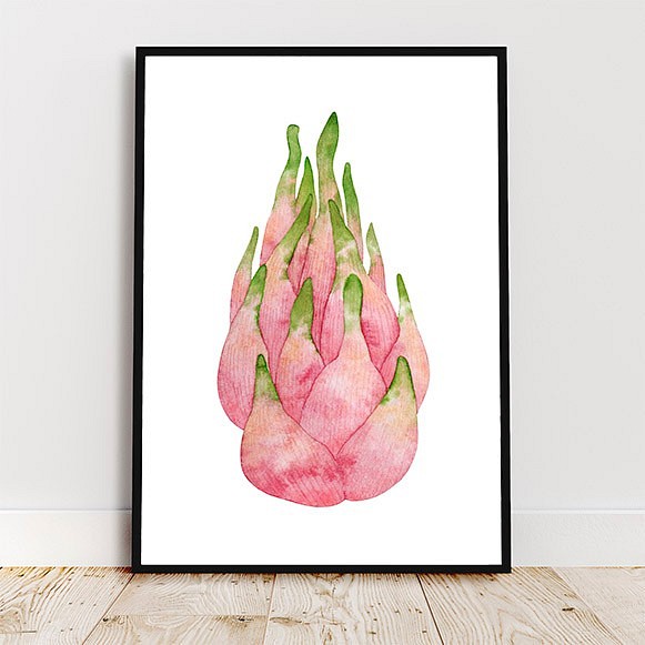 ドラゴンフルーツ / アートポスター 水彩画 イラスト アートプリント 2L～ ピンク 果物 くだもの ミニマル 1枚目の画像
