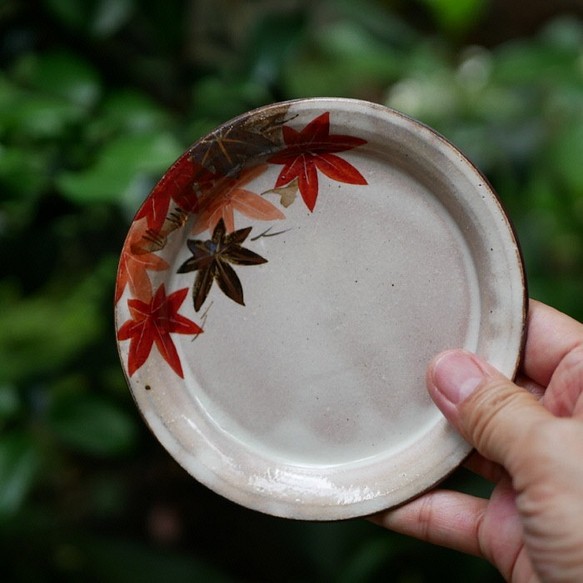 京焼・清水焼 色絵 ４寸皿５枚セット （モミジ・夏から秋