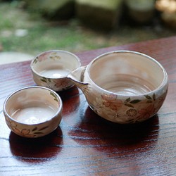 櫻花片口桂吞三件套彩繪陶器京瓷 第1張的照片