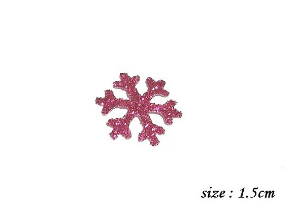 キラキラワッペン雪の結晶六花/ホットピンクラメグリッター/アイロンシール 1枚目の画像