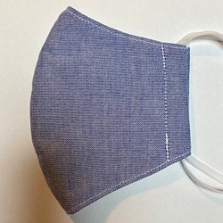 立体マスク-150レディスサイズ(表：綿オックス生地ブルー・内：白綿小花柄プリント） 1枚目の画像