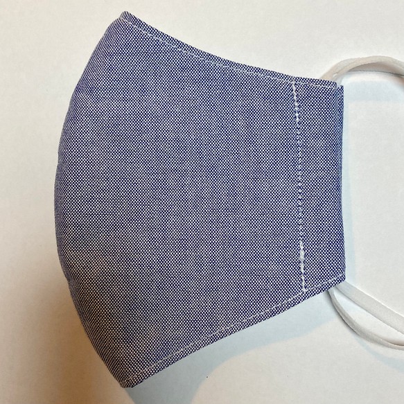 立体マスク-150レディスサイズ(表：綿オックス生地ブルー・内：白綿小花柄プリント） 1枚目の画像
