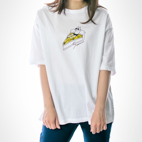 ネコぱん夏のレモンタルト ビッグtシャツ ホワイト ユニセックス メンズ レディース Mサイズ Tシャツ カットソー Fwafwa House 通販 Creema クリーマ ハンドメイド 手作り クラフト作品の販売サイト