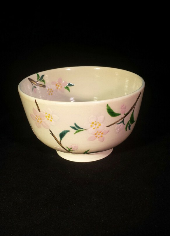 色絵桃花柄　ご飯茶碗　フリーボウル 1枚目の画像