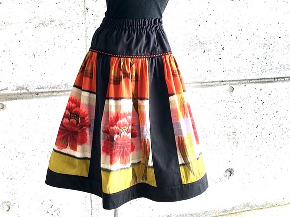 S-M size オレンジ 牡丹の花の布団皮スカート 【2021A/W新作★送料無料】 76%OFF