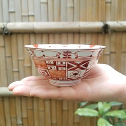 【京焼清水焼】赤絵市松紋飯碗(小） 1枚目の画像