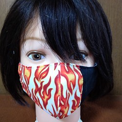 和柄　炎柄＋炎柄X黒　立体マスク　和晒しダブルガーゼ 1枚目の画像