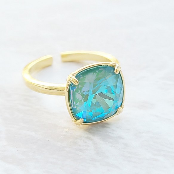 [定做] Square Swarovski Ring Crystal Silky Sage Delight Blue Glitt 第1張的照片