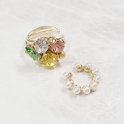 【2way】施華洛世奇耳套2件套也可以當戒指-含羞草和櫻花-和珍珠耳套 第1張的照片