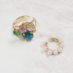 [2way] 一套 2 個施華洛世奇耳套，也可用作環形繡球花和珍珠耳套 第1張的照片