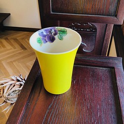 清水焼 内ワンポイントフリーカップ(パンジー-外黄色) 1枚目の画像