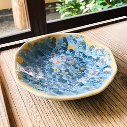 清水焼 花結晶 15cm手びねり皿(灰青) 1枚目の画像