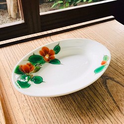 清水焼  オーバル皿 小 (椿) 1枚目の画像