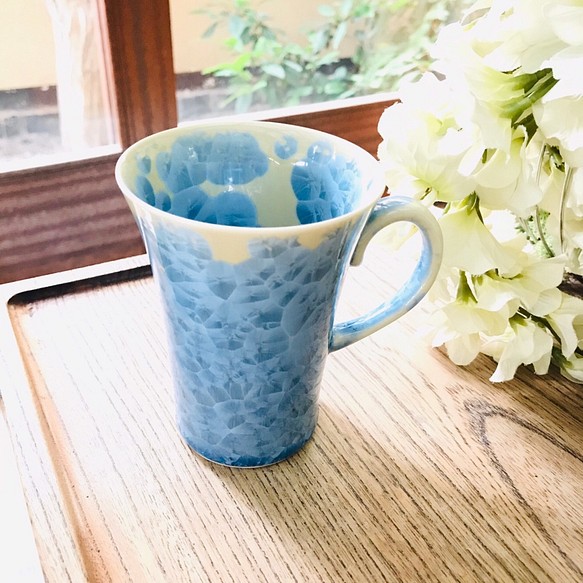 清水焼 花結晶 マグカップ(縹) 1枚目の画像