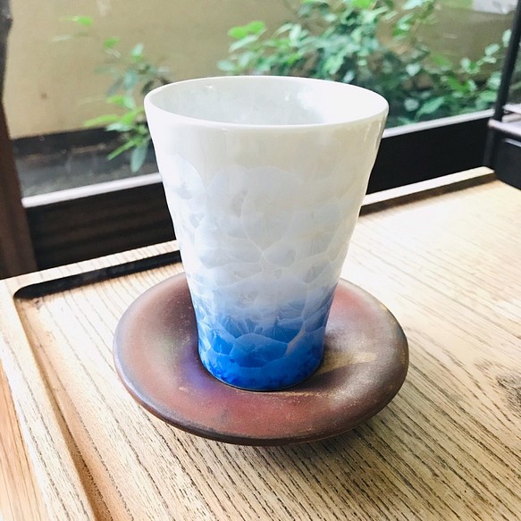 素晴らしい外見 清水焼 花結晶 青グラデーション 注文割引 なごみカップ