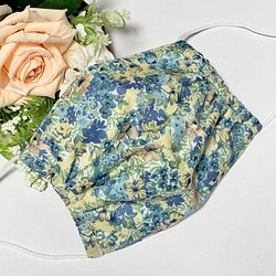 夏用マスク　青色　花柄　薄型　涼感タイプ　単品⭐︎ 1枚目の画像