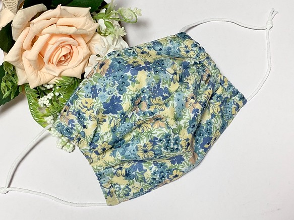 夏用マスク　青色　花柄　薄型　涼感タイプ　単品⭐︎ 1枚目の画像